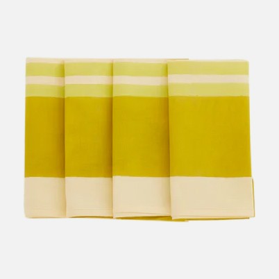a set of four yellow and white striped towels