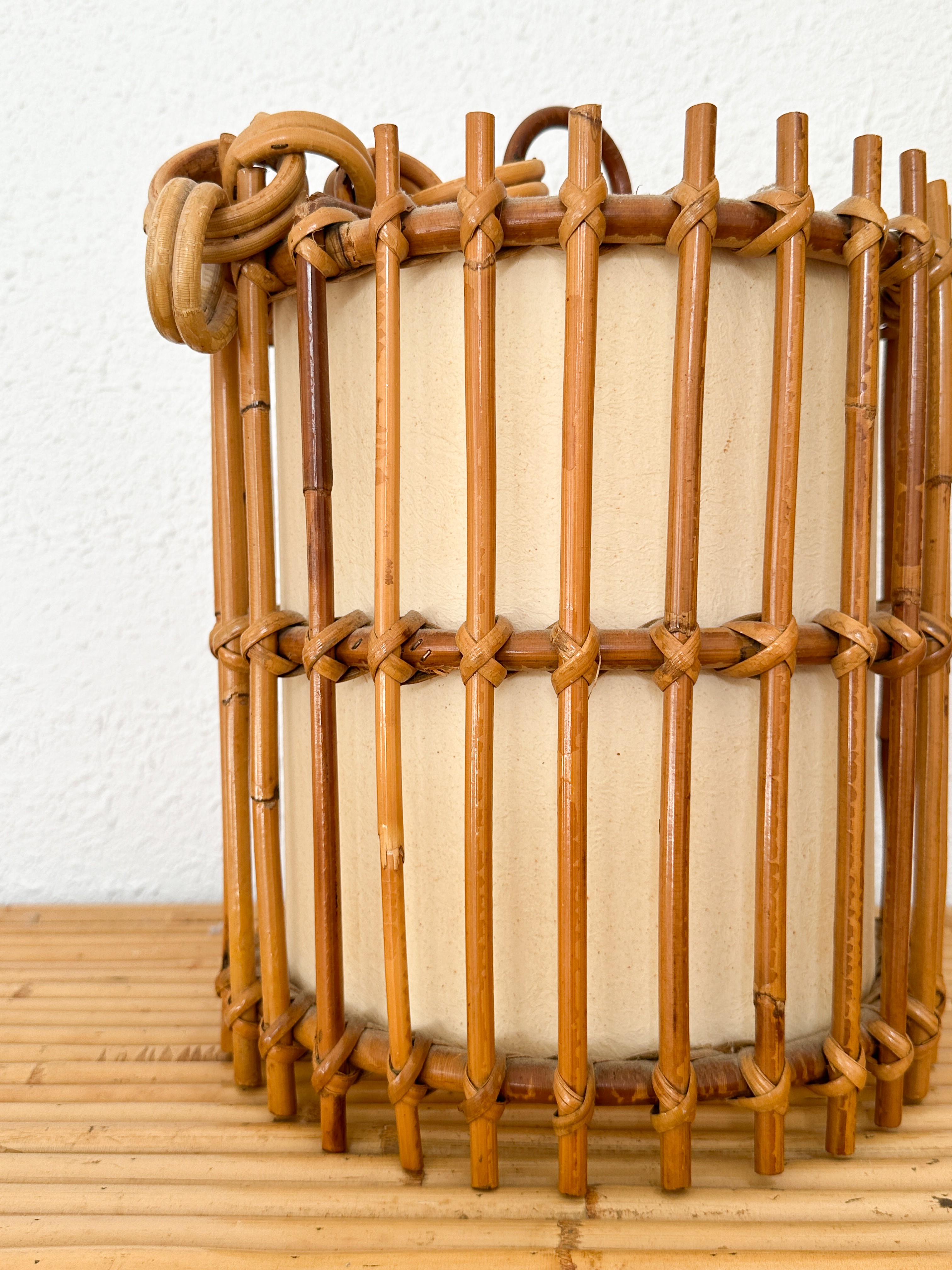 a close up of a bamboo basket on a table