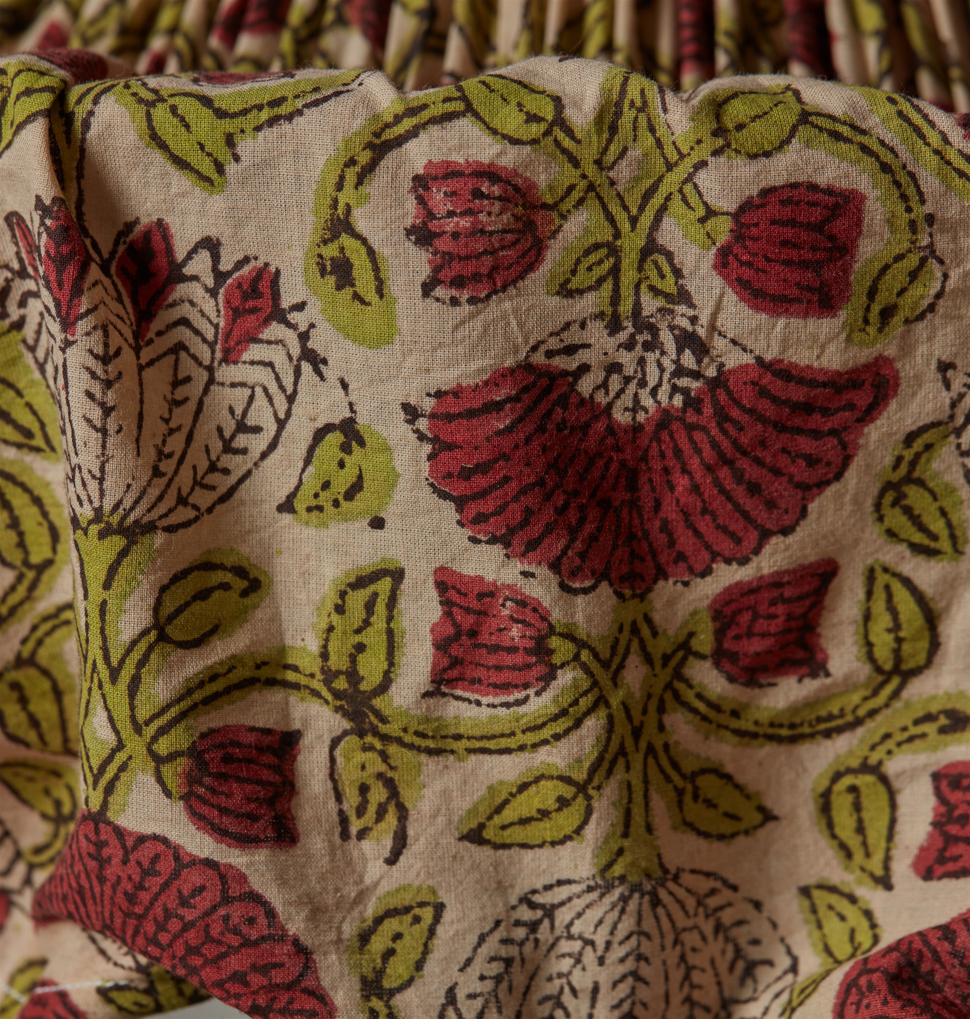 a close up of a chair with a flower pattern on it