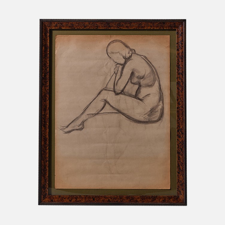 a drawing of a naked woman in a frame