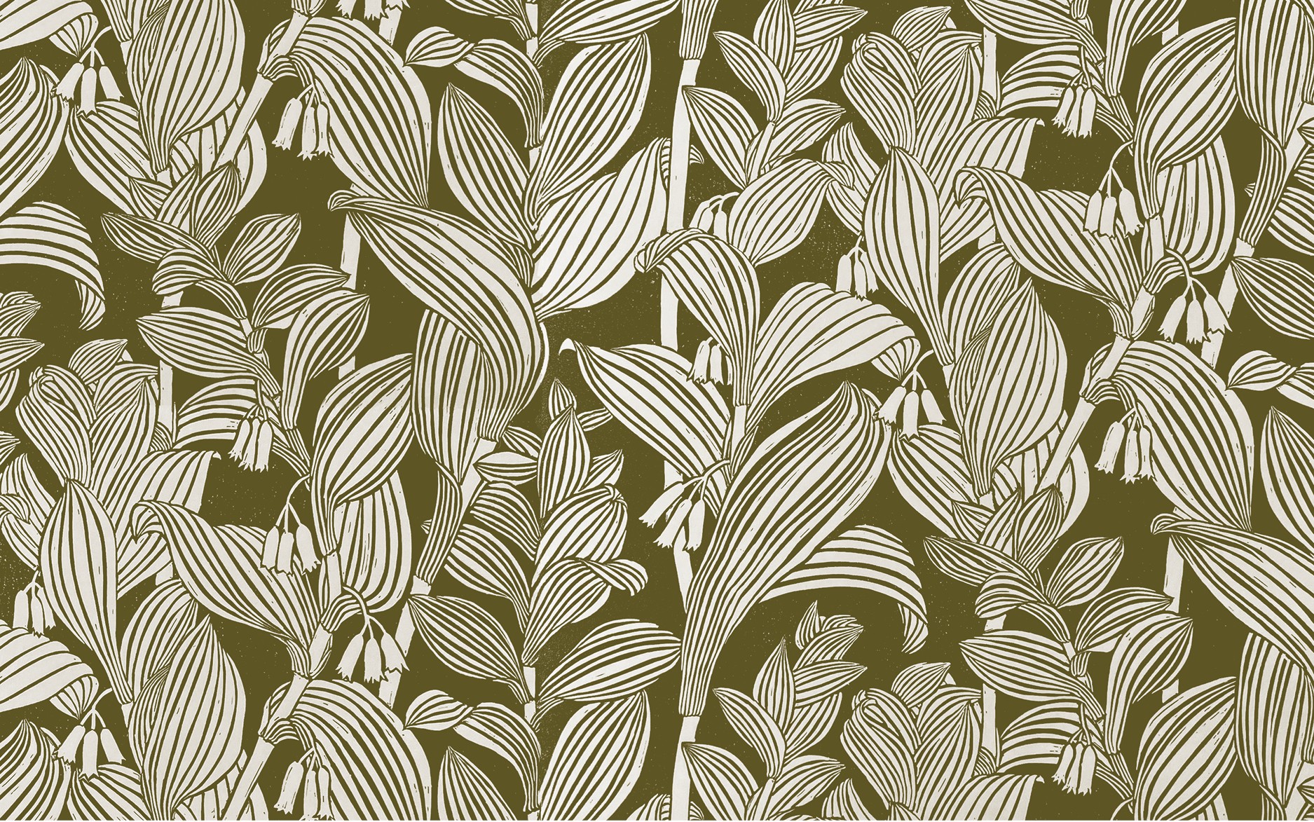 a brown and white pattern of leaves