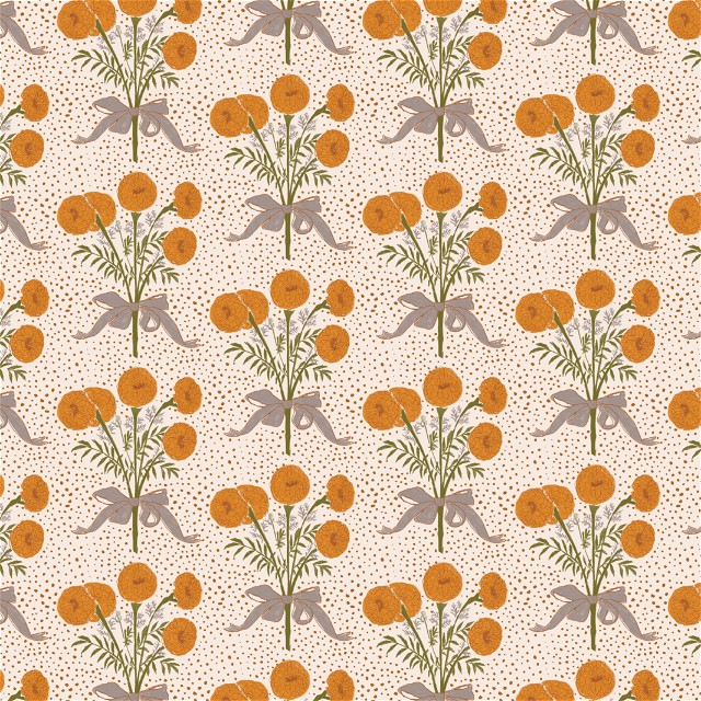 an orange and grey floral pattern on a white background