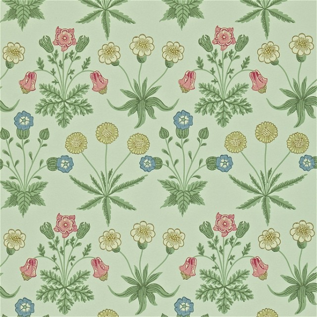 a wallpaper with flowers and leaves on a light green background