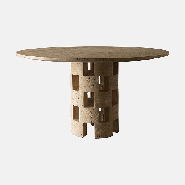 a wooden table with a circular design on top of it