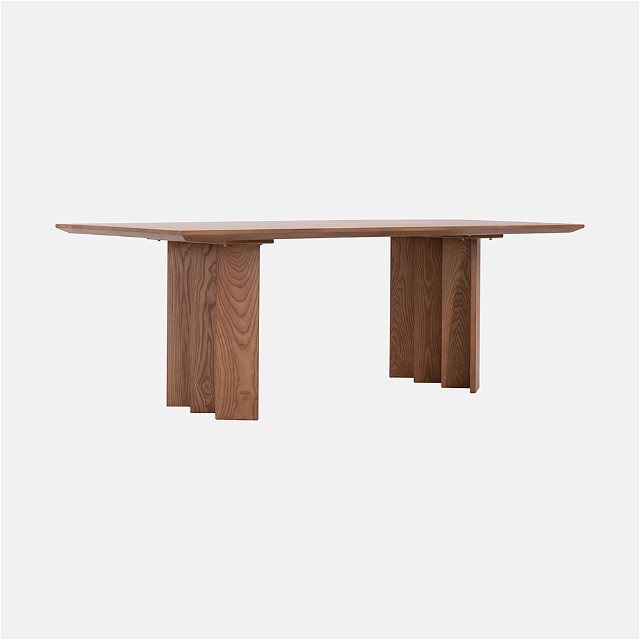 a wooden table with four legs on a white background
