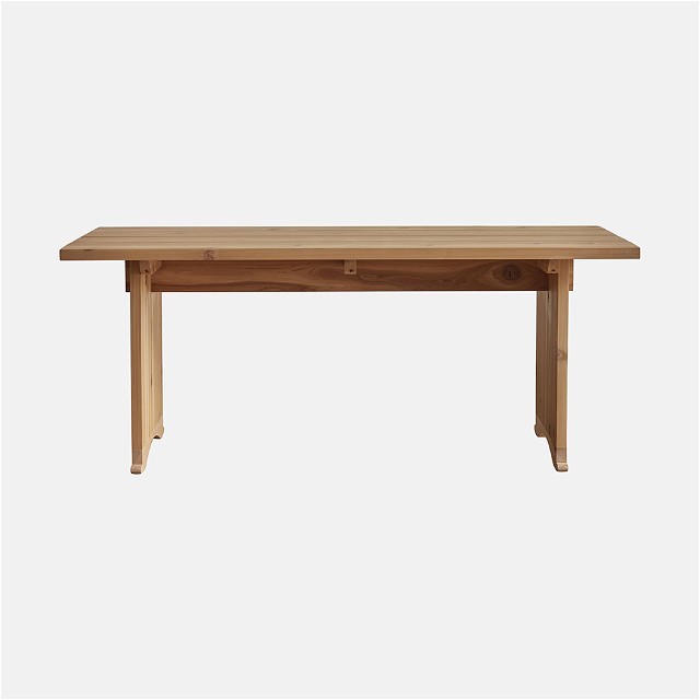 a wooden table on a white background