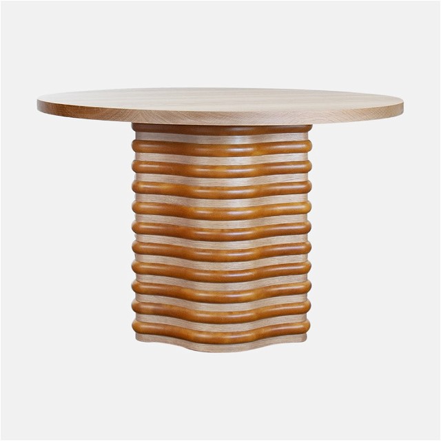 a wooden table with a circular top