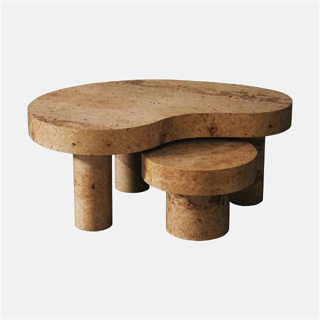 a set of three wooden stools sitting on top of each other