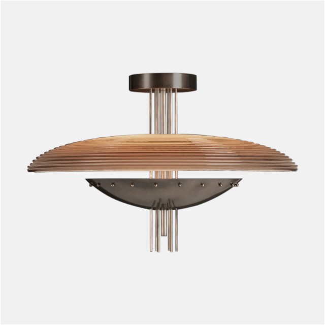 a light fixture with a wooden shade