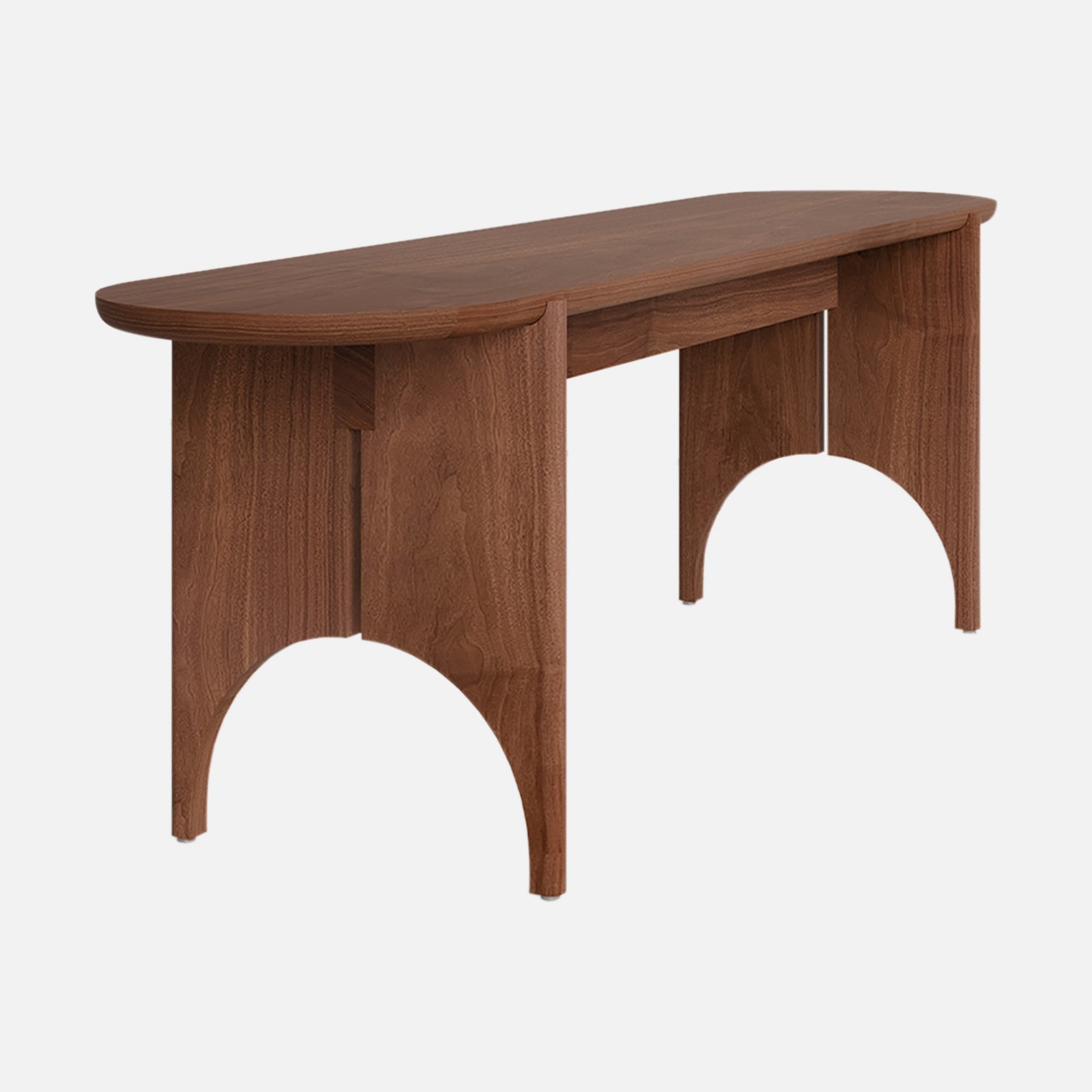a wooden table with a curved top